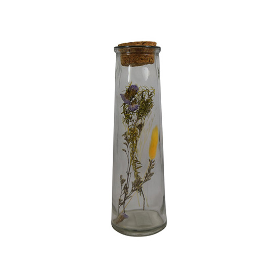 Korkenglas mit Trockenblumen 8x8x25cm Fr&uuml;hling Tischdeko Glasflasche
