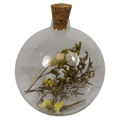 Glasflasche mit Korken Rund Trockenblumen 10x10x11cm Fr&uuml;hling