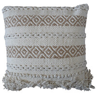 Kissen aus Baumwolle Muster Fransen Beige 45x45cm Couchkissen Boho