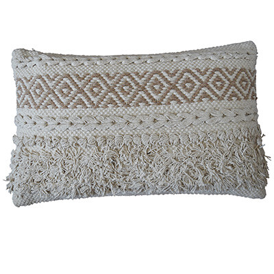 Kissen aus Baumwolle Fransen Beige 30x50cm Couchkissen Boho