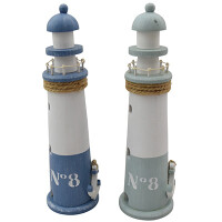 Leuchtturm aus Holz Navy Blau 10x10x35cm Maritime Dekoration