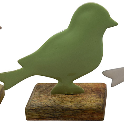Aufsteller Vogel Metall Holz Pastel Gr&uuml;n 5x11x13cm Osterdeko Fr&uuml;hling