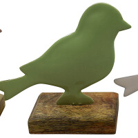 Aufsteller Vogel Metall Holz Pastel Gr&uuml;n 5x13x15cm Osterdeko Fr&uuml;hling