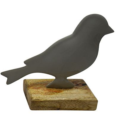 Aufsteller Vogel Metall Holz Pastel Grau 5x13x15cm Oterdeko Fr&uuml;hling