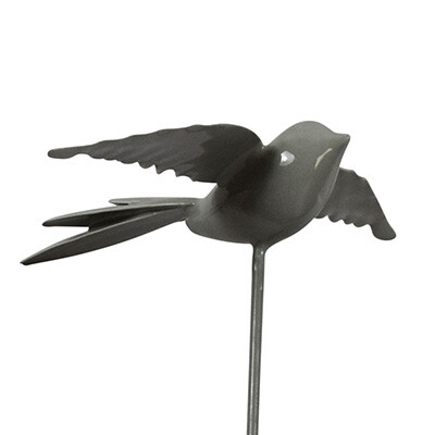 Stecker Vogel Metall Pastel Grau 10x12x28cm Balkondeko Blumentopfdeko