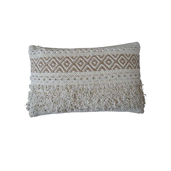 Kissen aus Baumwolle Muster Fransen Beige Couchkissen