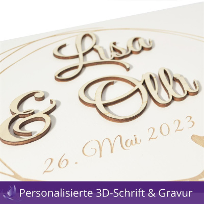 Holzbox Personalisiert zur Hochzeit Wei&szlig; 3D Schriftzug 30x20cm Kiste