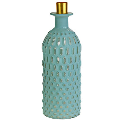 Flasche mit Kerzenhalter blau gold 7x23cm Dekoration Deko