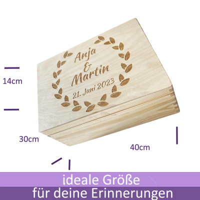 personalisierte Holzbox zur Hochzeit 40x30x14cm natur Erinnerungsbox