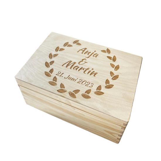 personalisierte Holzbox zur Hochzeit 40x30x23cm natur Erinnerungsbox