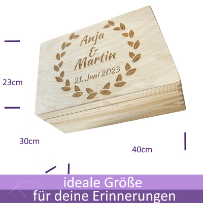 personalisierte Holzbox zur Hochzeit 40x30x23cm natur Erinnerungsbox