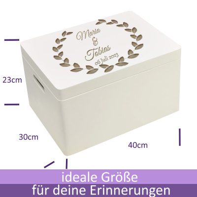 personalisierte Holzbox zur Hochzeit 40x30x23cm wei&szlig; Erinnerungsbox