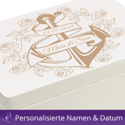 Holzbox zur Hochzeit Personalisiert Anker Rosen Erinnerungsbox Truhe