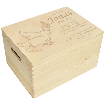 Holzbox Personalisiert zur Taufe Friedenstaube Erinnerungsbox Holzkiste