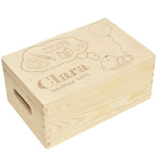 Holzbox Personalisiert zur Einschulung 30x20x14cm Natur Aufbewahrungsbox