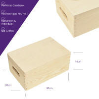 Holzbox Personalisiert zur Einschulung 30x20x14cm Natur Aufbewahrungsbox