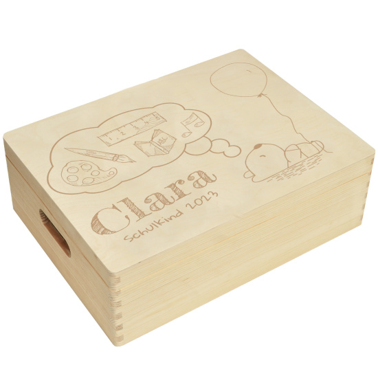 Holzbox Personalisiert zur Einschulung 40x30x14cm Natur Aufbewahrungsbox