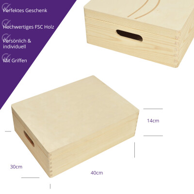 Holzbox Personalisiert zur Einschulung 40x30x14cm Natur Aufbewahrungsbox