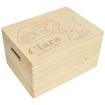 Holzbox Personalisiert zur Einschulung 40x30x23cm Natur Aufbewahrungsbox