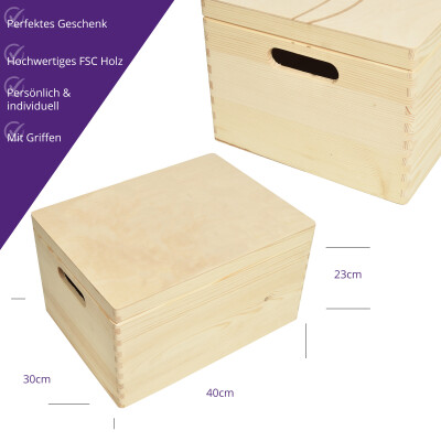 Holzbox Personalisiert zur Einschulung 40x30x23cm Natur Aufbewahrungsbox