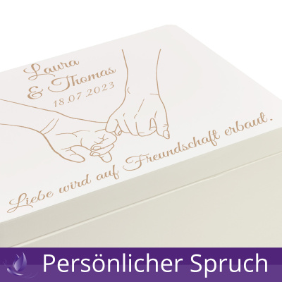 Holzbox Personalisiert zur Hochzeit H&auml;nde 40x30x14cm Natur Schatztruhe
