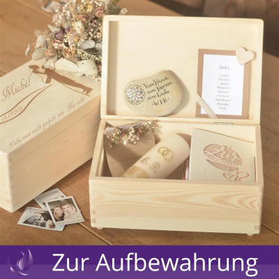 Holzbox Personalisiert zur Hochzeit H&auml;nde 40x30x14cm Natur Schatztruhe