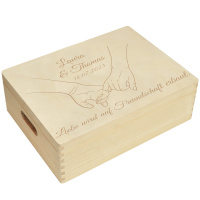 Holzbox Personalisiert zur Hochzeit Hände 40x30x14cm Natur Schatztruhe