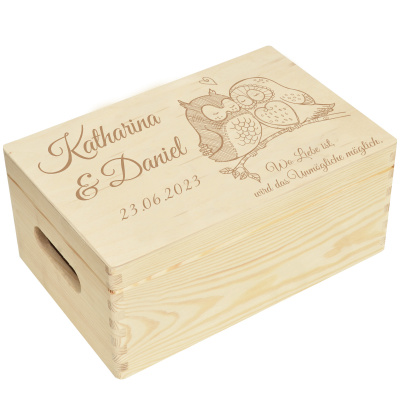 Holzbox zur Hochzeit Personalisiert Eulenpaar...