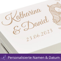 Holzbox zur Hochzeit Personalisiert Eulenpaar Erinnerungsbox Schatztruhe