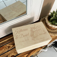 Holzbox zur Hochzeit Personalisiert Eulenpaar Erinnerungsbox Schatztruhe