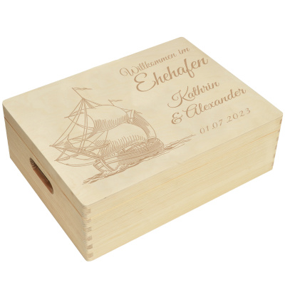 Maritime Holzbox Personalisiert zur Hochzeit Ehehafen...