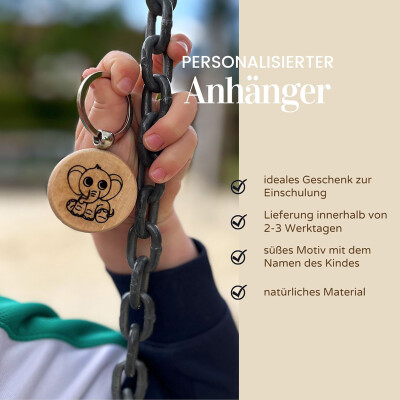 personalisierter Anh&auml;nger aus Holz Elefant 4cm Schl&uuml;sselanh&auml;nger Namen