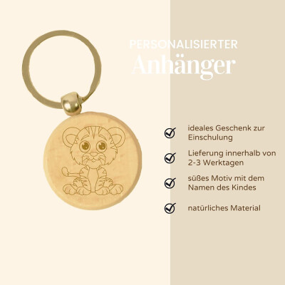 personalisierter Anh&auml;nger aus Holz Tiger 4cm Schl&uuml;sselanh&auml;nger Namen