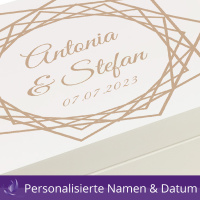 Holzbox zur Hochzeit Personalisiert Kranz Namen Datum Erinnerungsbox