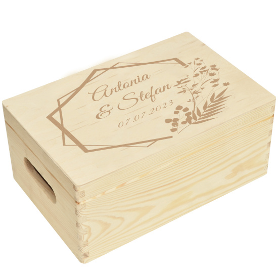 Holzbox zur Hochzeit Personalisiert Kranz Zweige Namen...