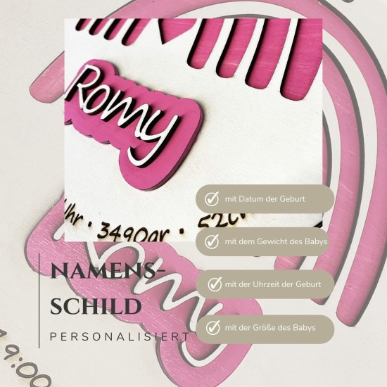 CHICCIE personalisiertes Namensschild zur Geburt 30cm Regenbogen - Ki