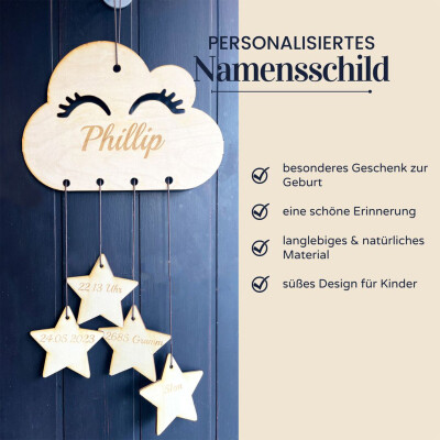 personalisiertes Namensschild mit Geburtsdaten 20cm Geschenk Geburt