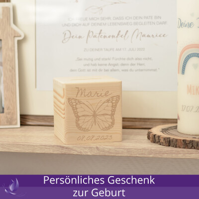 CHICCIE Spardose Personalisiert zur Geburt Schmetterling Name &amp; Datum 10x10cm