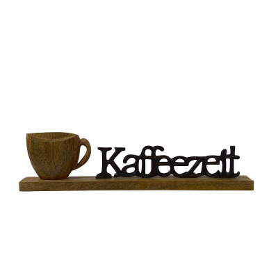 Schriftzug Schwarz Mangoholz Kaffezeit Aufsteller