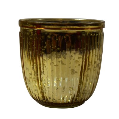 CHICCIE Windlicht aus Glas gold 10x10x10cm - Kerzenhalter Teelichthalter Deko