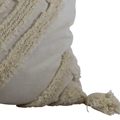 Kissen mit Quasten aus Baumwolle wei&szlig; beige 45x45x6cm Couchkissen