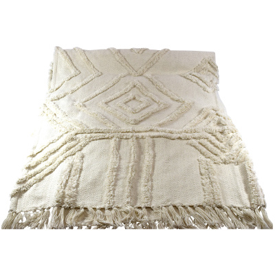 Decke aus Baumwolle beige wei&szlig; 140x180cm Wohndecke Kuscheldecke Schlaf