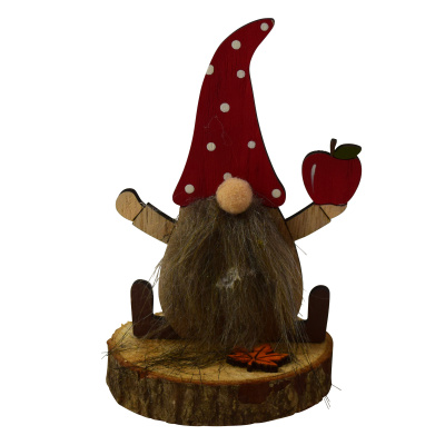 CHICCIE Wichtel auf Baumstamm aus Holz 7x13cm rot - Herbstdekoration Herbstdeko Deko