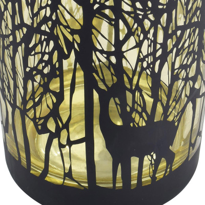 Windlicht mit Rentieren aus Glas schwarz gold Winterdekoration