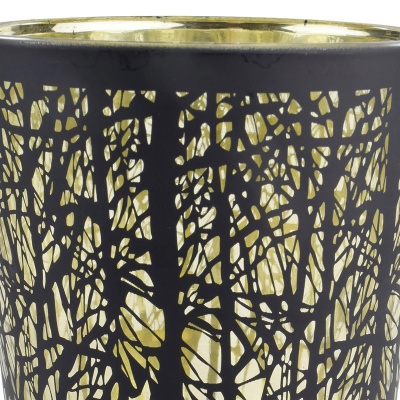 Windlicht mit Rentieren aus Glas schwarz gold Winterdekoration