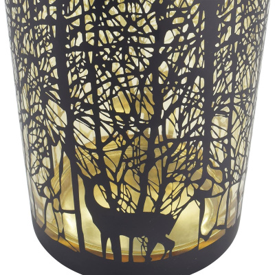 Windlicht mit Rentieren aus Glas schwarz gold Winterdekoration