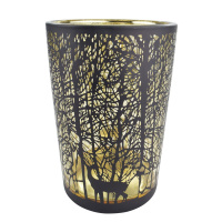 Windlicht mit Rentieren aus Glas schwarz gold Winterdekoration