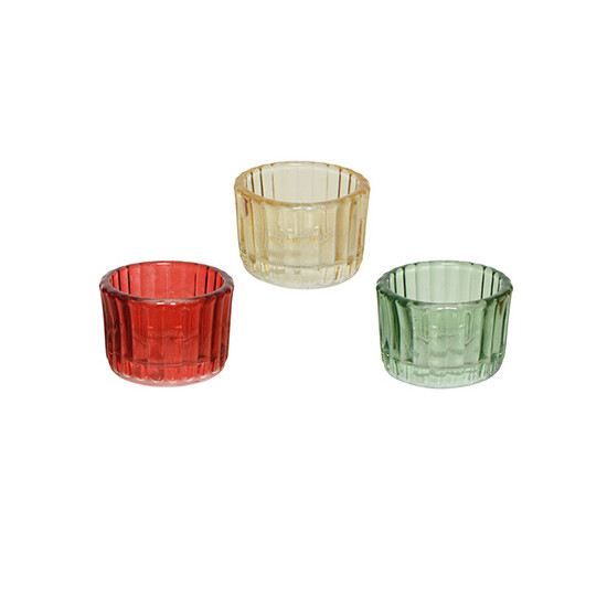CHICCIE Teelichthalter aus Glas Rot Gelb Gr&uuml;n 4x5,5cm Kerzenhalter Dekoration