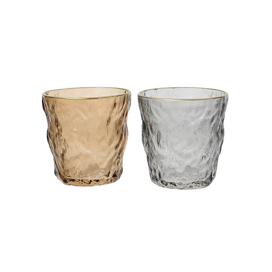 CHICCIE Teelichthalter Glas mit Goldrand Beige Grau 9,5x9cm Kerzenhalter Deko