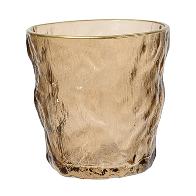 Teelichthalter Glas mit Goldrand Beige Grau 9,5x9cm...
